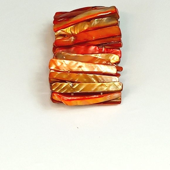 Abalone Stretch Cuff Bracelet Sunrise Rose Natural - Picture 7 of 10